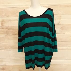 Teal and Black Striped Top Button Up Open Ba